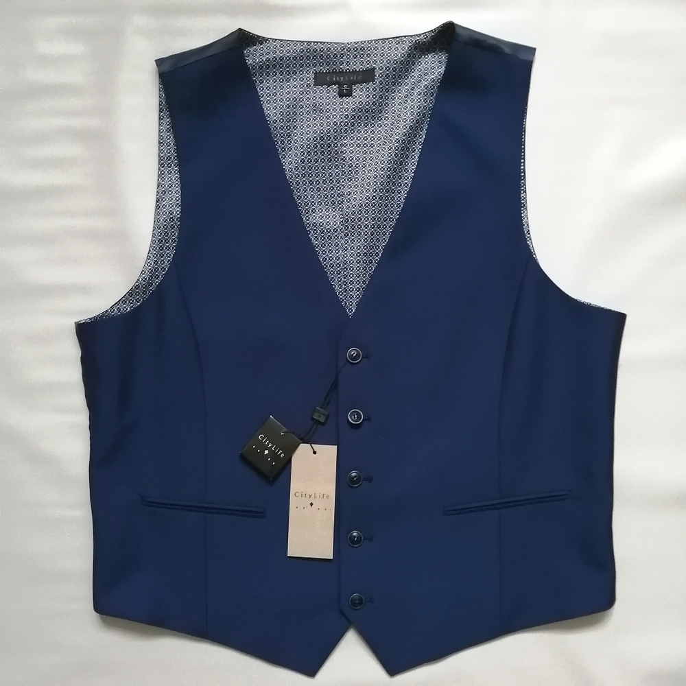 City Life Blue Suit Vest Large NWT